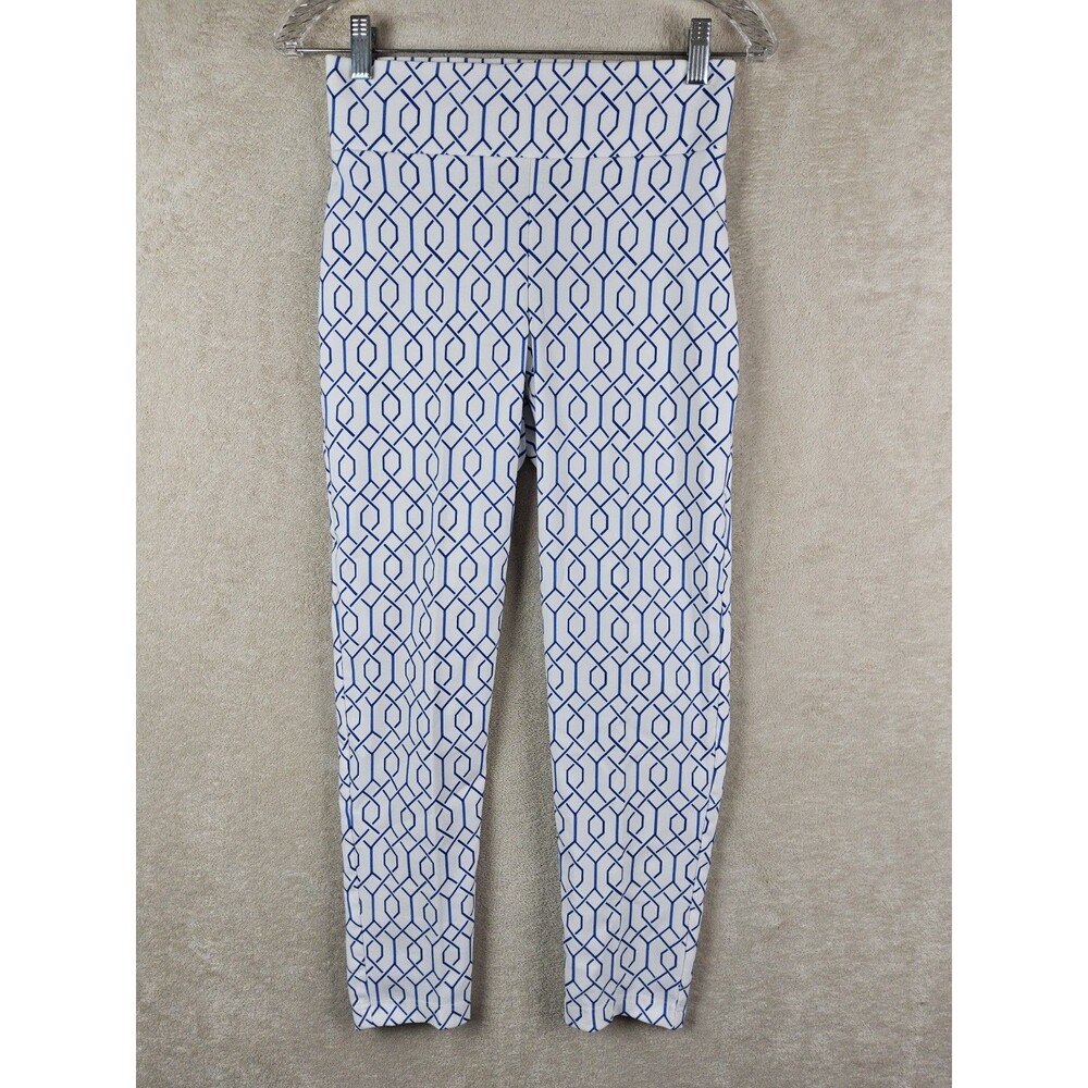 Frank Lyman Women's Pull On Patterned Blue White Slim Pants Size 2 $152